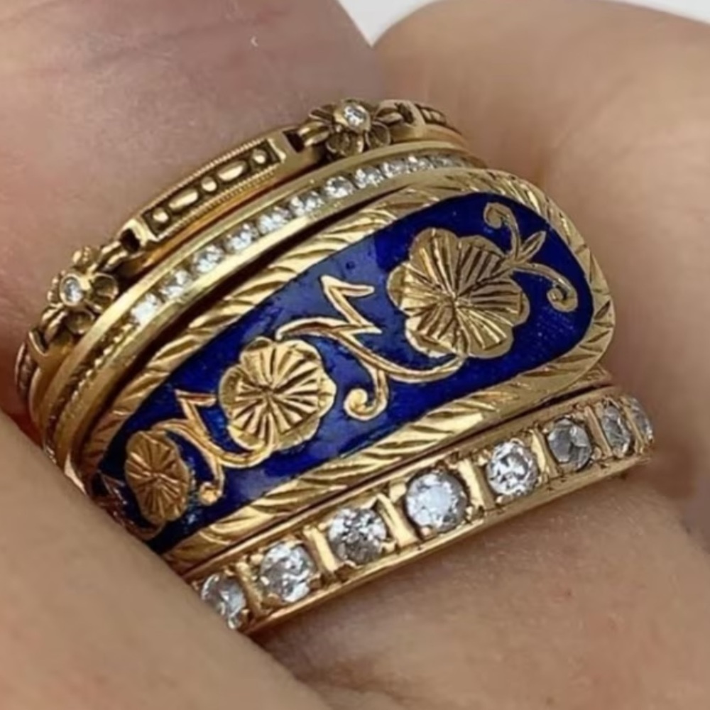 Retro Bohemian Gold Stack Ring Set - SIZE 7